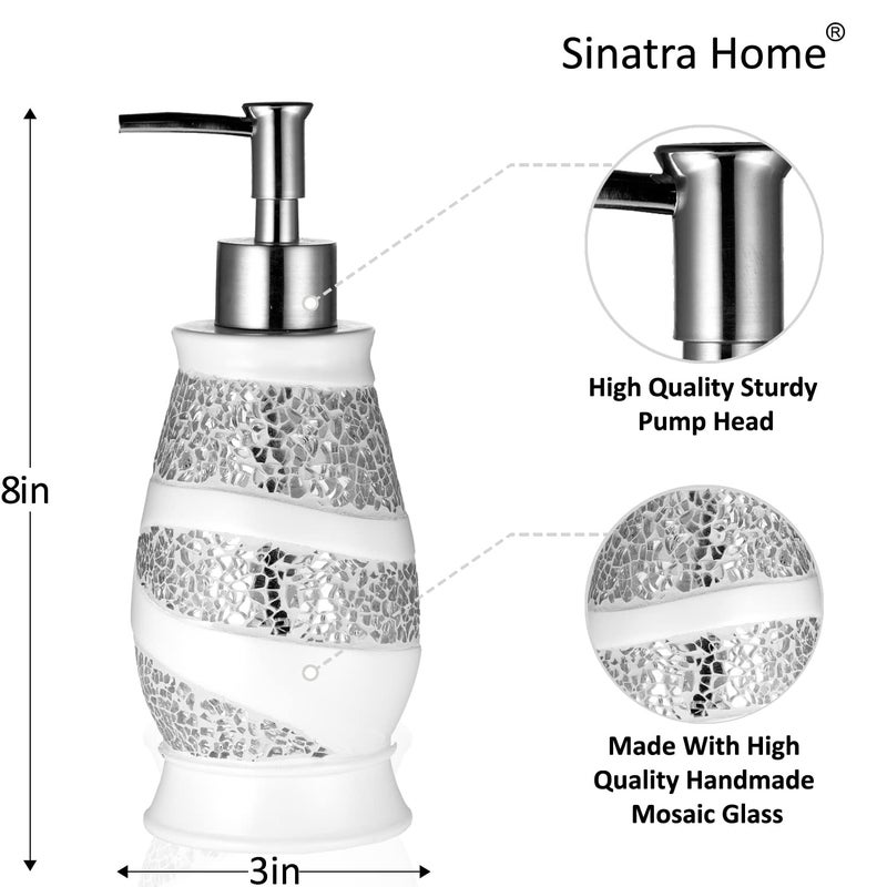 Popular Bath Sinatra White Soap Dispenser/Lotion Pump Classic Luxury Lotion Pump Contemporary Decor White color for bathroom with this Unique Design Stylish Decor Bling Mosaic - Image 4